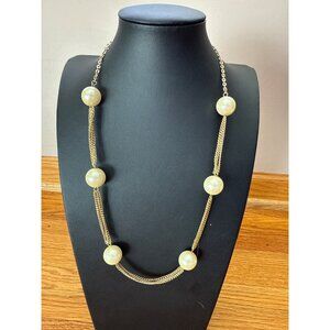 Gold-Toned Chain Necklace With Faux Pearl Accents & Adjustable Clasp